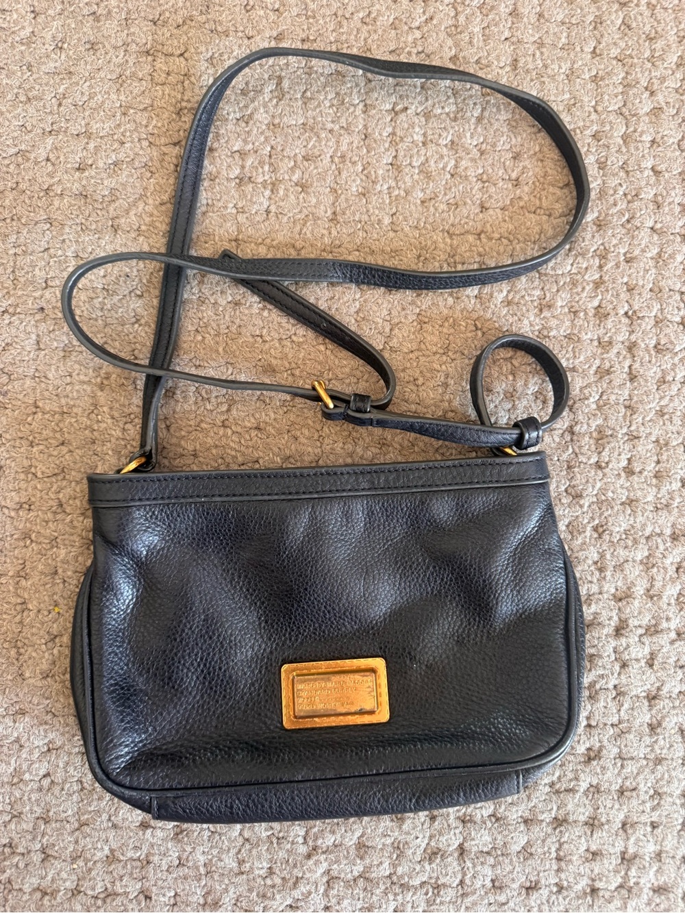 Marc Jacobs Black Leather Crossbody with Gold Plaque